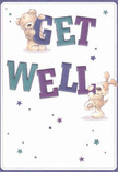 Radiating warmth and playful optimism, this get well card paints a delightful scene sure to comfort anyone in Purfleet recovering or in need of a little brightness. The illustration springs vividly to life: a soft, comforting teddy bear and an exuberant puppy, both rendered with such lifelike fur you can almost feel their embrace, joyfully balance atop and beneath large, colourful letters spelling 'Get Well.' Bold indigo and teal hues make the message leap confidently from a cream-white background, reminiscent of clear, sunny moments in Purfleet's open spaces. Twinkling across the card are stars in shades of blue and purple, evoking a dreamy sense of hope-mirroring the sparkling lights at dusk along Purfleet's riverbanks. The composition suggests the thoughtful care you'd find in a bouquet arranged by a local artisan, each element intended to comfort, uplift, and reassure those feeling under the weather. Every detail, from the gentle arch of the puppy's ears to the plush coziness of the bear, is crafted to deliver a sense of genuine kindness and community. It's a small, artful gesture imbued with positivity, making it just right for sending heartfelt get well wishes-whether across town or right next door in Purfleet.